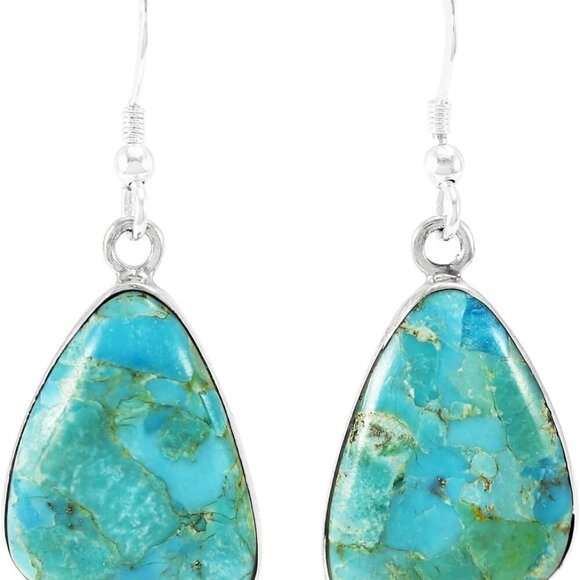 Turquoise Sterling Silver Dangle Earrings 925 Gemstones Women's Jewelry